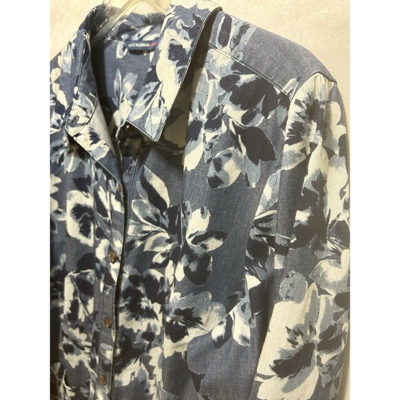 Isaac Mizrahi Live Womens 14 Long Sleeve Blue Floral Button Up Top - Picture 8 of 11